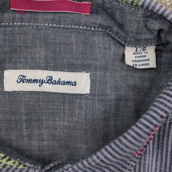 Tommy Bahama Reverse Print Shirt Mens Large Blue Hawaiian Cotton/Tencel S/S - Picture 7 of 14